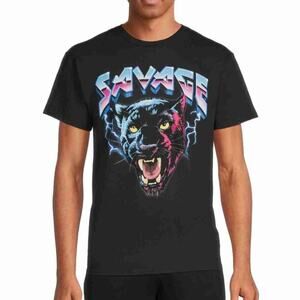 DOM Mens Black Short Sleeve Graphic Print Crew Neck Cotton T Shirt Size XXL